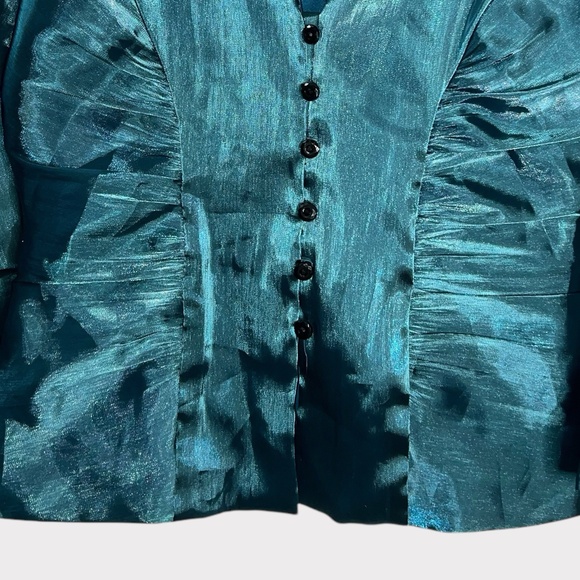 Xscape Joanna Chen Teal Ruched Satin Blazer Jacket Size 6 Party Formal Glam‎ - Picture 5 of 8